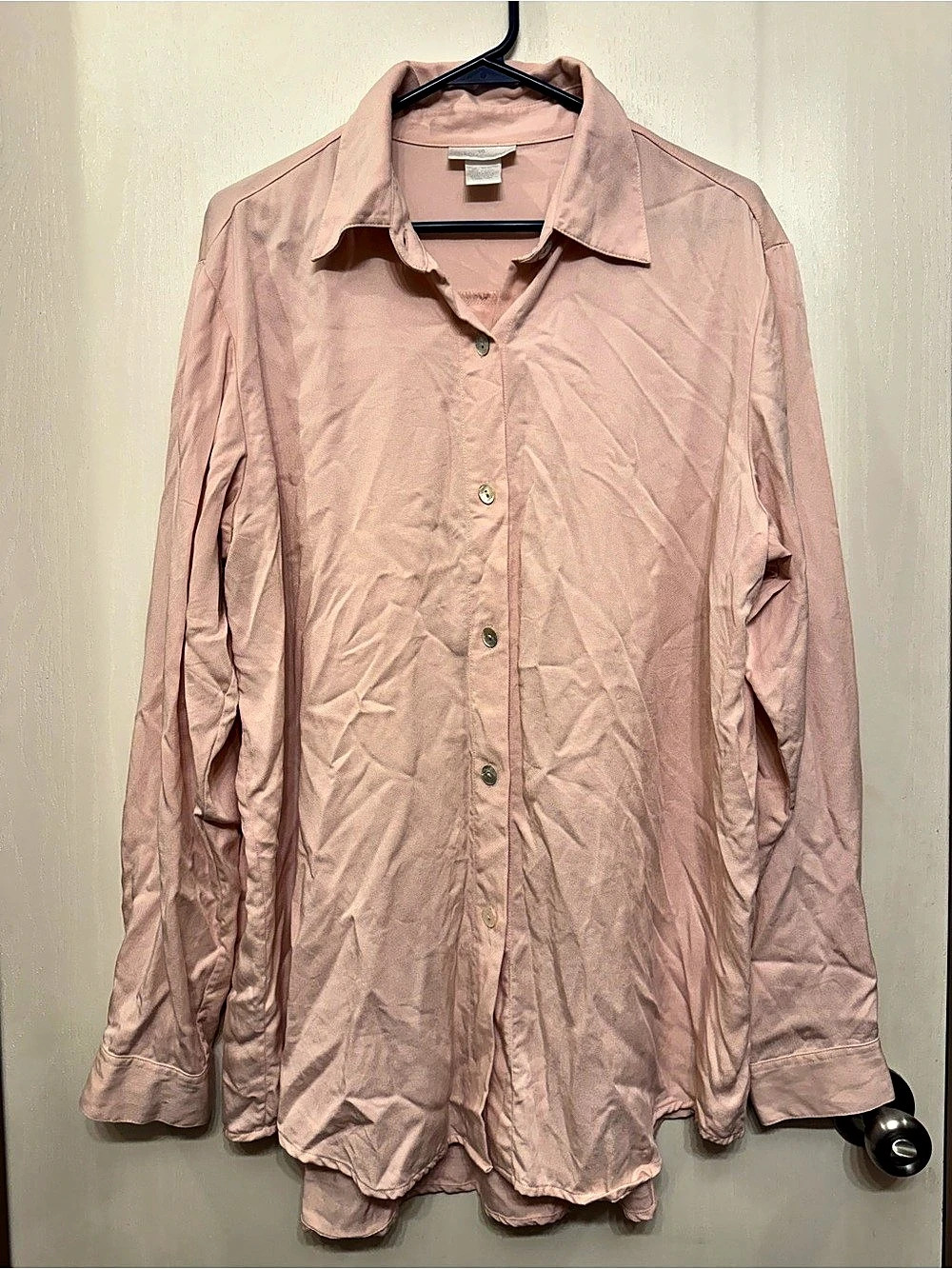 Soft Surroundings Cotton Button-Down Shirt in Pink Size Large 100 tencel
